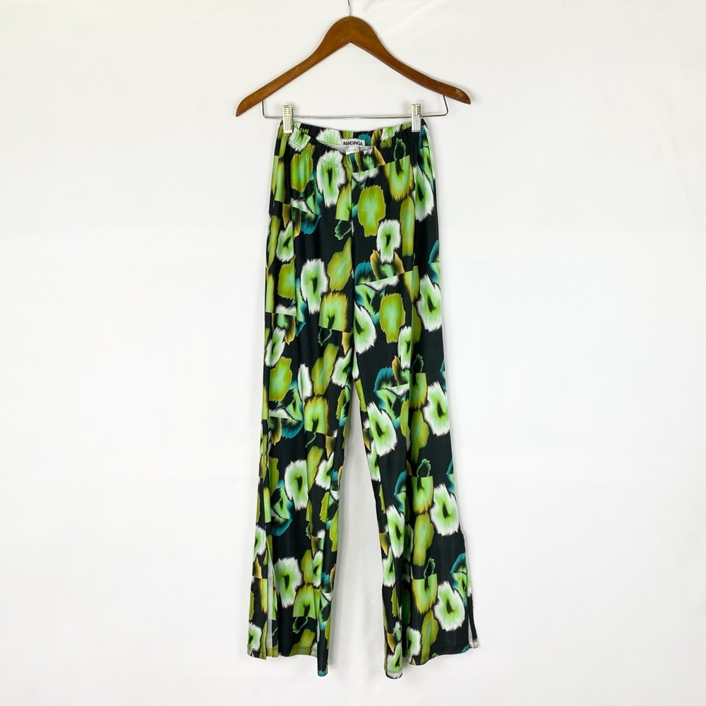 Mandinga‎ Wide Leg Slit Pants Multicolor Size Small Green Stretchy Abstract